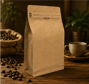 <b>Brown</b> Paper Food Storage <b>Bag</b> With Zipper And One-Way Valve For Coffee <b>Beans</b> Or Snacks - Product Image 2