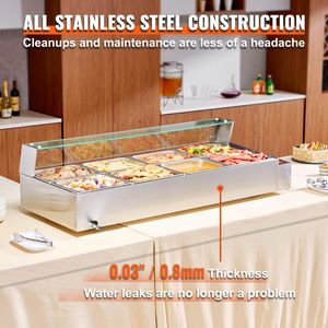 Scaldavivande Elettrico Commerciale a 8 Vasche da 1700W, Bain Marie 8 x 8QT con Coperchio in Vetro, Buffet in Acciaio Inossidabile, Scaldavivande Manuale da Banco - Product Image 5