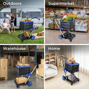 Carrello Pieghevole a 2 Livelli Multifunzione con Ruote, Cesto Portaoggetti per la Spesa - Product Image 4