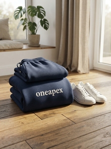 Ensemble de survêtement bleu marine pour homme, sweat à capuche et pantalon de survêtement oversize, streetwear, broderie personnalisée du logo, coton lourd - Product Image 3