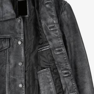 Veste noire délavée personnalisée avec logo RTS Wholesale pour hommes, veste en cuir vintage pour hommes, veste de haute qualité, veste d'hiver, streetwear - Product Image 6