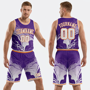 Maillot de basket-ball personnalisé sublimé pour hommes, sans manches, col rond, violet, blanc, orange, impression du nom de l'équipe, coupe athlétique, vêtements pour toutes les saisons - Product Image 6