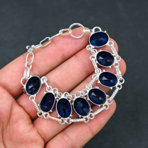 Pulsera de Tenis de Lujo con Topacio Azul de Londres, Plata de Ley 925, Hecha a Mano, Certificada por GIA, Brillante, Regalo de Boda y Aniversario para Mujer - Product Image 4