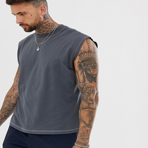 Débardeur sans manches pour homme, couleur unie, col rond, décontracté, tricoté, respirant, en coton, gris foncé - Product Image 4