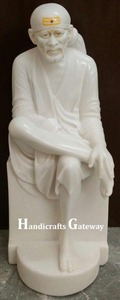 Magnifique statue de Sai Nath en marbre blanc Makrana, design unique fait à la main, surface lisse et brillante, utilisée pour la décoration des festivals - Product Image 5