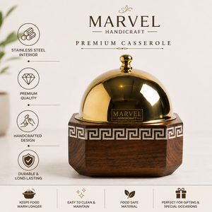 Marvel Handicraft Premium Wooden Insulated Casserole with Gold Stainless Steel Dome Lid Luxury Hot <b>Food</b> <b>Server</b> Gift Serveware - Product Image 5