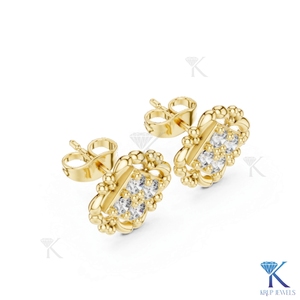 Boucles d'oreilles clous classiques vintage ornées de diamants de laboratoire taille brillant, grappe de 4 pierres, en or massif 14K 18K, pour mariage féminin - Product Image 5