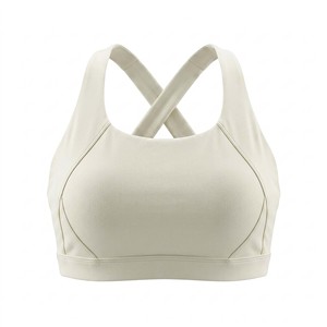 Women Solid Cream Crisscross Strap Sports Bra Seamless Medium Support Yoga Workout Top Breathable Fitness Wear - Product Image 1