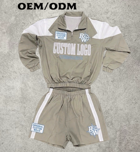 Custom Logo Embroidered <b>Knitted</b> 320g Nylon Tracksuit Men Color Block Short <b>Set</b> Quick Dry Streetwear Summer Outerwear - Product Image 1