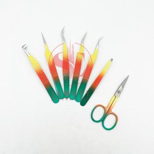 Venta al por mayor de pinzas para pestañas de acero inoxidable con estrella recubierta de Mti-Color, herramienta de belleza con etiqueta privada, Punta curva para extensión de pestañas - Product Image 4