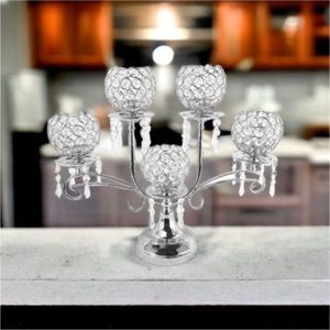 5Light Chrome Crystal Globe Candelabra Shimmering <b>Pillar</b> Candle Stand for Luxury Wedding Events & Hotel Banquet Table Decoration - Product Image 2