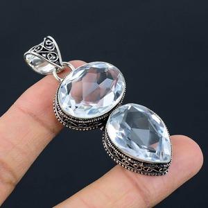 Colgante de Plata de Ley con Cuarzo Blanco y Engaste de Bisel, Joyería Bohemia Vintage Hecha a Mano, Amuleto Unisex - Product Image 6