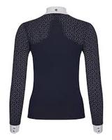 Haut à col roulé en tricot compressif bleu foncé pour femme, manches longues, respirant, en spandex et polyester, fermeture éclair mi-taille