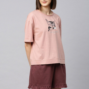 Conjunto de Dos Piezas de Algodón Casual de Verano para Mujer, Diseño Moderno, Transpirable, Color Sólido, Logotipo Personalizado, Conjuntos Femeninos Personalizados - Product Image 3