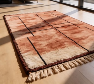 Alfombra Beni Ourain de Lana Bereber Marroquí Anudada a Mano |   Diseño de Diamantes con Pelusa de Color Marfil |   Alfombra Boho de Tamaño Personalizado - Product Image 5