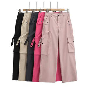 Pantalones Cargo de Cintura Alta con Múltiples Bolsillos, Unisex, Estilo Urbano, Corte Holgado, Casual, Utilitarios, de Pierna Ancha, a la Moda - Product Image 5