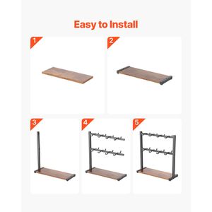 Portabicchieri da Caffè a 16 Ganci, Base di Stoccaggio a 2 Livelli in Acciaio al Carbonio e Legno, Ganci da Parete e Appendiabiti per Piano di Lavoro - Product Image 6