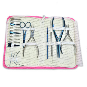 Professional Hair Extension <b>Pliers</b> <b>Set</b> With Hair Cutting Scissor Hook Lop Tool Hair Section Clips and Zipper Case - Product Image 1