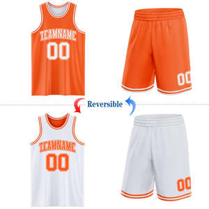 Kit de basketball double face vierge haut de gamme, orange vif et blanc classique, séchage rapide, respirant, Dry Fit, pour matchs, équipes jeunes, OEM, short - Product Image 2
