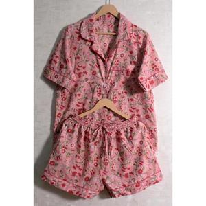 Ensemble de pyjama sexy à fleurs pour femmes, vêtements de nuit courts en coton, tenue de pyjama d'été - Product Image 1