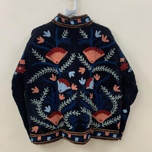 Handmade Bohemian Winter <b>Coat</b> Floral Suzani Embroidered Velvet Jacket Windproof Knitted Duster Cotton Floral Suzani Embroidered - Product Image 5