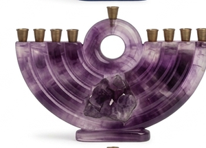 Ménorah de Hanouka en résine, porte-bougies à 9 branches, décoration juive moderne, design bleu et or moucheté - Product Image 4