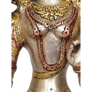 Escultura de Tara verde de diosa budista tibetana hecha a mano de 8 pulgadas en latón para regalar hecha en la India - Product Image 1