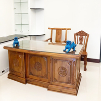 Magnifique bureau de style européen en teck massif sculpté à la main, modulaire, antique, durable, confortable et éco-responsable