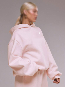 Sudadera con Capucha para Mujer, Color Rosa Sólido, Algodón y Felpa, Estilo Oversize, Largo Regular, Hombros Caídos, Marca Privada OEM - Product Image 2