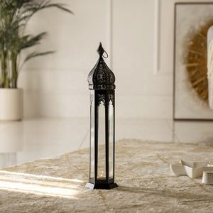 2026 Latest Elegant Black Tall Metal Moroccan <b>Candle</b> <b>Holder</b> <b>Lantern</b> for Ramadan Home Decorations - Product Image 2