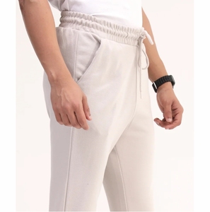 Men's White Cotton Sweatpants Elastic Waist <b>Drawstring</b> Closure Side Pockets Casual Jogger Pants Spring Wear - Product Image 2