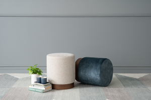 Modern Fabric Round Pouf with Bentwood Base and High-Density Foam for Living Room <b>Footrest</b> - Product Image 3