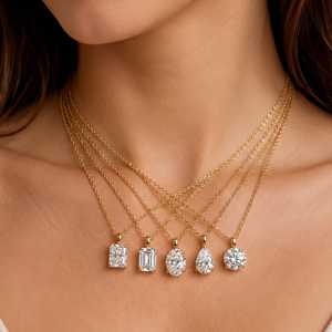 Collier pendentif en or massif 10K 14K 18K avec diamant de laboratoire de couleur E, pureté VVS, taille princesse, ronde, poire, ovale, marquise, émeraude - Product Image 4