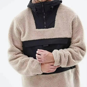 Sweat-shirt à capuche en polaire sherpa pour homme, coupe oversize, coupe-vent, color block, décontracté, pour l'hiver - Product Image 5