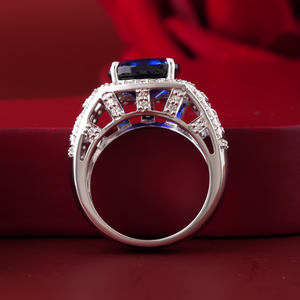 Mens Sapphire Blue CZ Cluster <b>Ring</b> 14K Gold VVS-VS DEF Inlay Band <b>Fine</b> Jewelry for Him on Wedding Engagement - Product Image 3