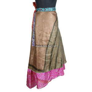 Nouvelle jupe longue en soie réversible style bohème, 2 couches, 38 pouces, inspirée des saris indiens vintage, grande taille, idéale pour la plage - Product Image 3