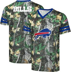 Maillot de sport léger en polyester à col en V et motif camouflage des Buffalo Bills pour homme, broderie Hunter sous licence officielle - Product Image 1