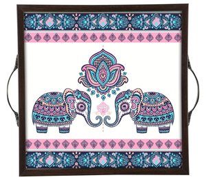 Bandeja de Servir de Madera con Diseño Floral Azul Cielo, Disponible para Mesa de Comedor, Decoración del Hogar, Opciones de Regalo Disponibles para la Venta - Product Image 4