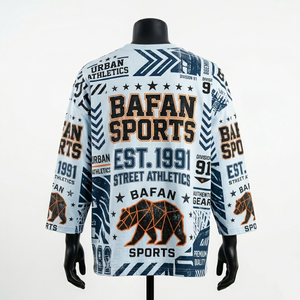 Camiseta premium oversize para hombre, 200 GSM, algodón peinado suave, jersey azul claro marino, estampado gráfico urbano por sublimación, logotipo personalizado - Product Image 4