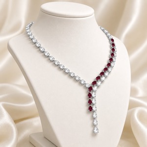 14K Real White Gold <b>Ruby</b> Pear Cut Lab Grown Diamond Pendant Link Chain <b>Necklace</b> Women Wedding Gift - Product Image 4