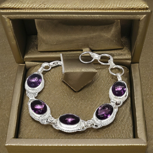 Elegant <b>Purple</b> Amethyst Gemstone 925 Sterling Silver Bracelet for Women Handmade Jewelry Adjustable Size Gift for Her - Product Image 3
