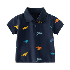 Nouveau Polo tricoté 100 % coton pour tout-petits garçons, imprimé dinosaures sur toute la surface, manches courtes, col, décontracté d'été - Product Image 1