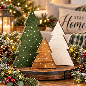 Decoraciones Navideñas de Madera para Árbol de Navidad, Adornos Rústicos para Mesa de Estilo Campestre, Set de Decoración Festiva con Copos de Nieve - Product Image 5