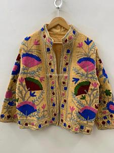 Abrigo de Algodón con Cuello Mandarín y Bordado Floral a Mano, Estilo Bohemio para Mujer, Manga Larga, Ropa Exterior Casual de Primavera - Product Image 4