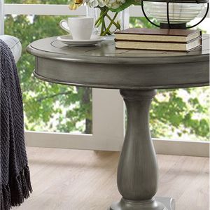 Rene Gray Round Wood Pedestal <b>Side</b> Table Elegant Coffee Tables Collection - Product Image 4