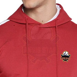 <b>Men's</b> <b>Red</b> Hooded <b>Sweatshirt</b> Regular Fit Solid Color Front Pocket Design Breathable French Terry Autumn Wear - Product Image 3