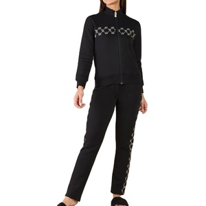 Ensemble de survêtement patchwork 2 pièces pour femme – Veste zippée et pantalon de sport |   Ensemble de survêtement décontracté en coton pour femmes - Product Image 1