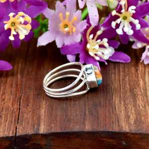Bague triple bande en argent sterling 925, forme goutte d'eau, filigrane, faite à la main, avec cuivre huître et turquoise, bijoux bohèmes raffinés pour femme - Product Image 5