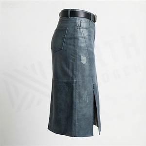 Falda lápiz vaquera para mujer, hasta la rodilla, rasgada, lavada a la piedra, estilo casual, cintura regular - Product Image 3