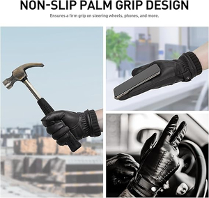Gants de conduite en cuir noir unisexes, chauds pour l'hiver, à doigts complets, compatibles avec les écrans tactiles, légers, de qualité supérieure - Product Image 6